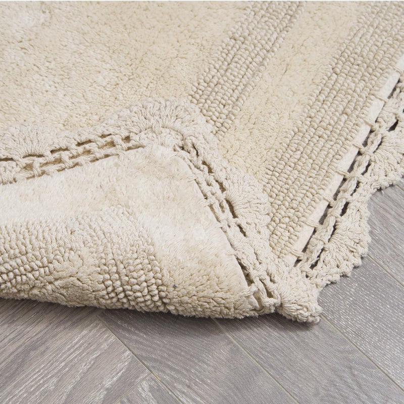 Laura Ashley Absorbent Bath Mat Reversible Crochet Soft and Plush Bathroom Mat 100% Cotton21x34 Bath Rug, Linen - Image 4